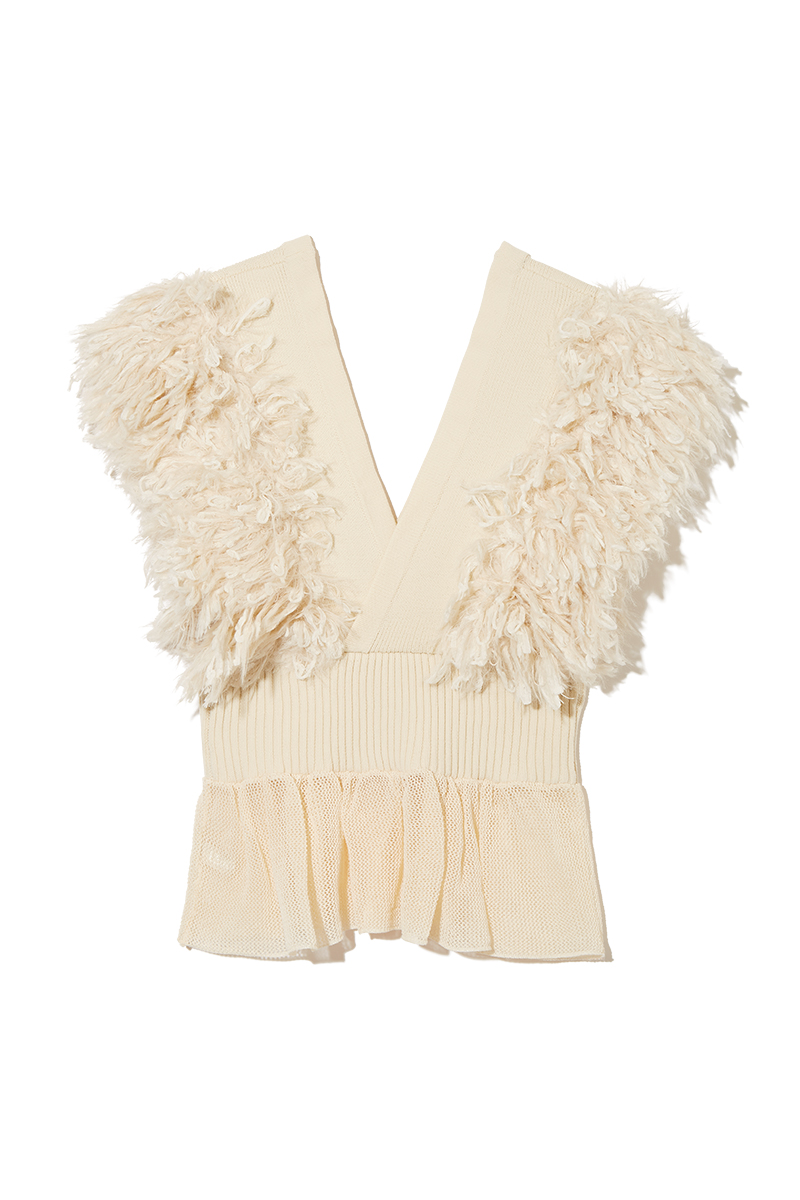 Patchwork Ruffled Hem Top 詳細画像 White 2