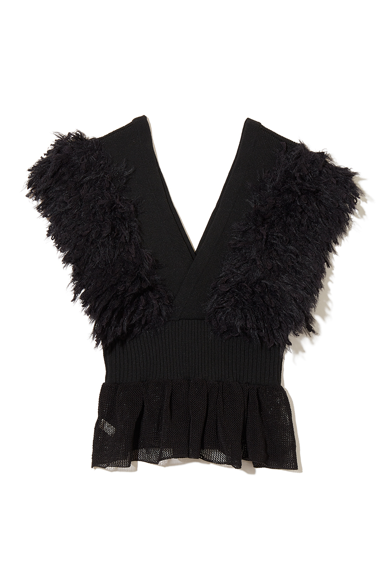 Patchwork Ruffled Hem Top 詳細画像 Black 2