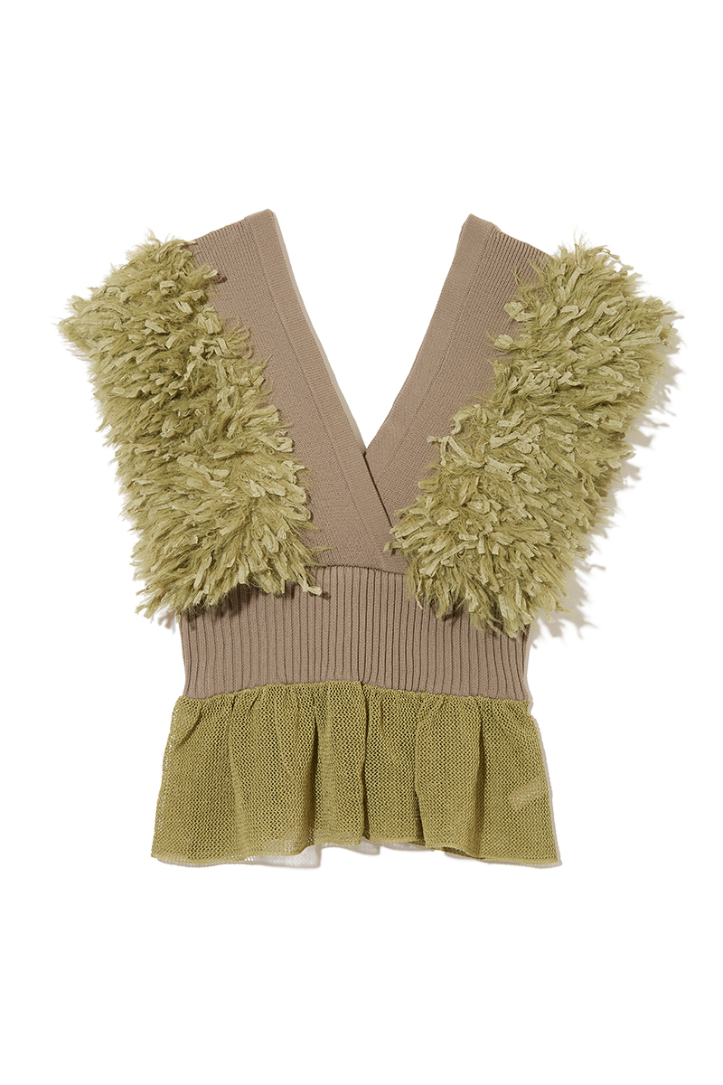 Patchwork Ruffled Hem Top 詳細画像 Green 1
