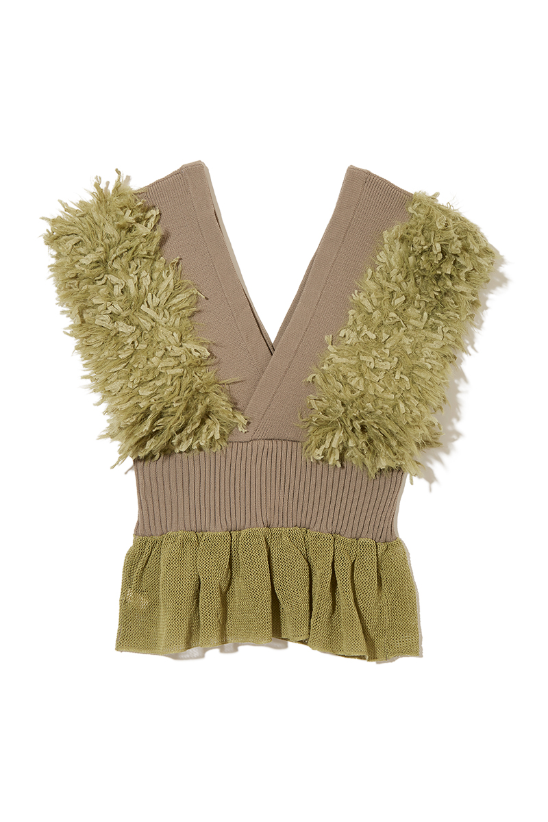 Patchwork Ruffled Hem Top 詳細画像 Green 2