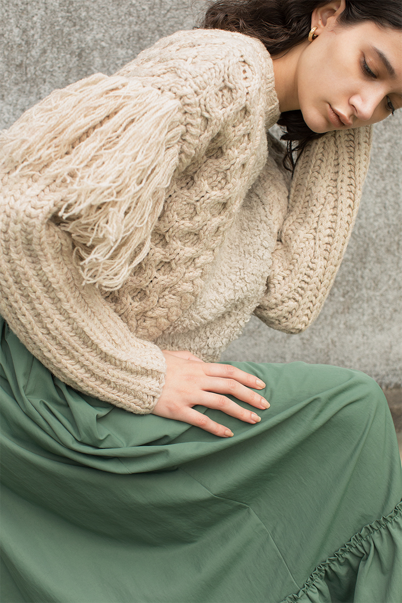 Combination Wool Cable Knit Top 詳細画像 Ivory 2