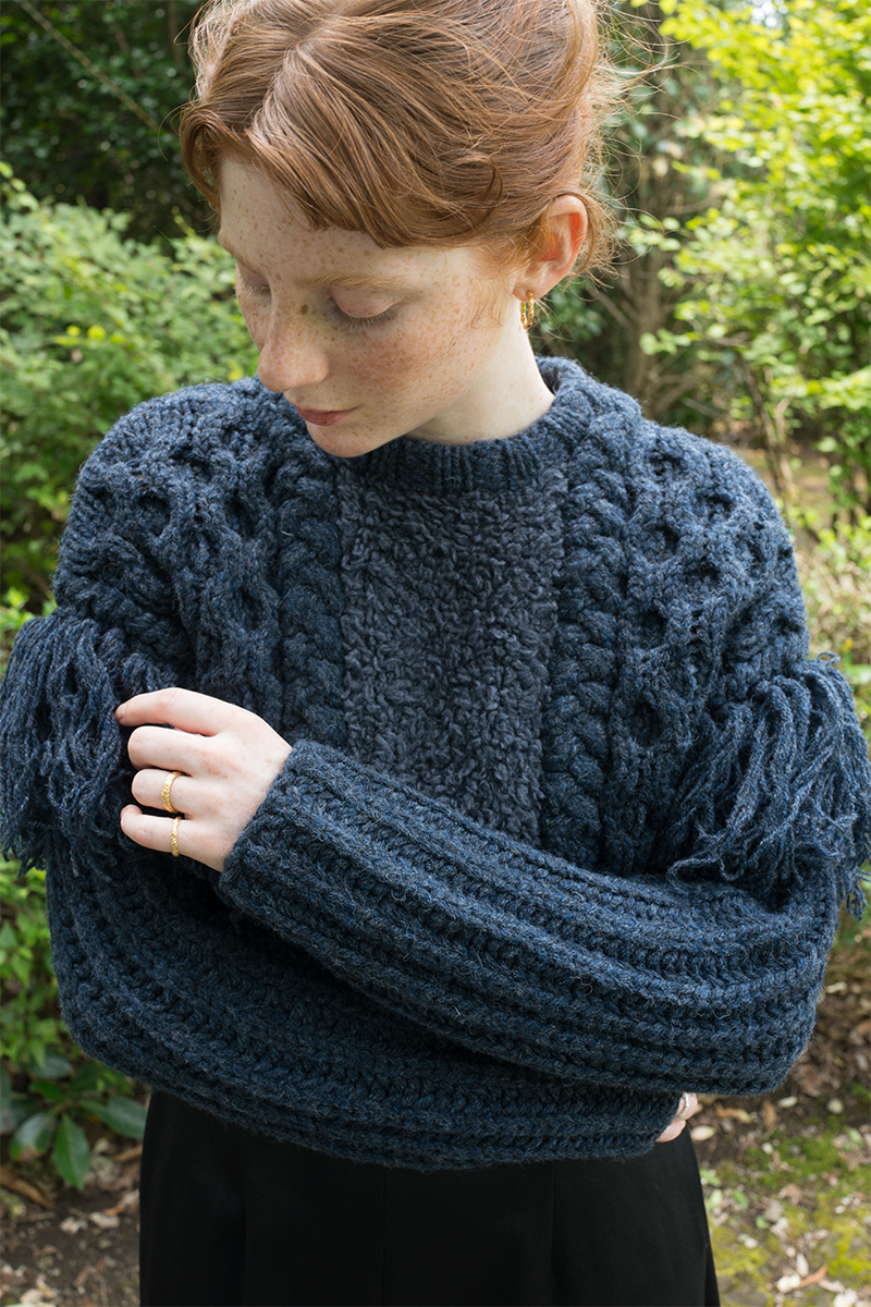 Combination Wool Cable Knit Top 詳細画像 Navy 1