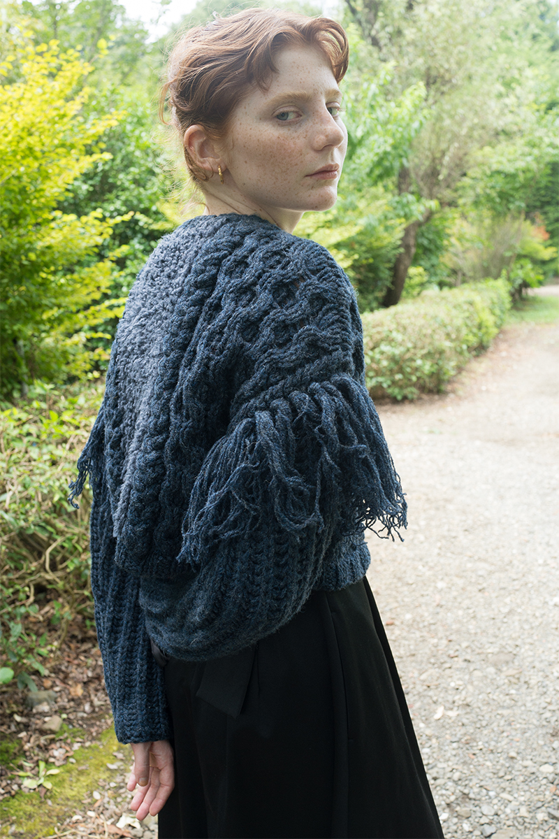Combination Wool Cable Knit Top 詳細画像 Navy 2