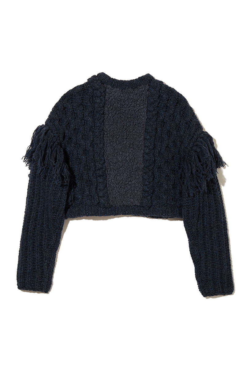 Combination Wool Cable Knit Top 詳細画像 Navy 2