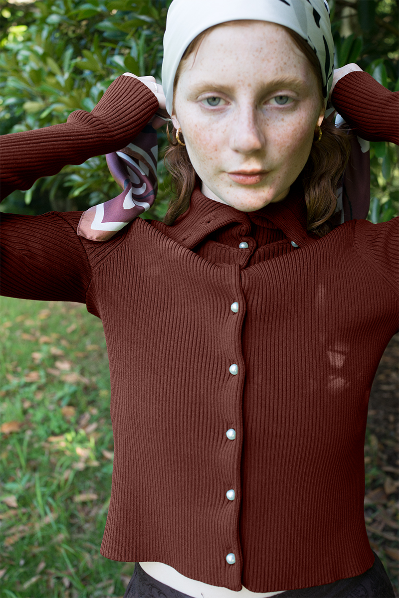 Double Face Knitted Top 詳細画像 Brown 1