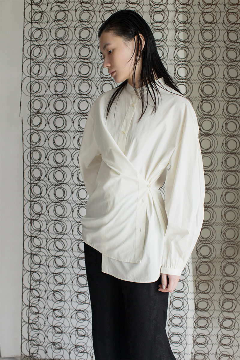 Pleats Sleeve Nocollar Shirts 詳細画像 White 1