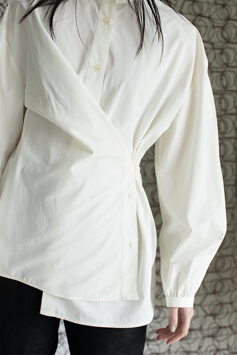 Pleats Sleeve Nocollar Shirts 詳細画像 White 2