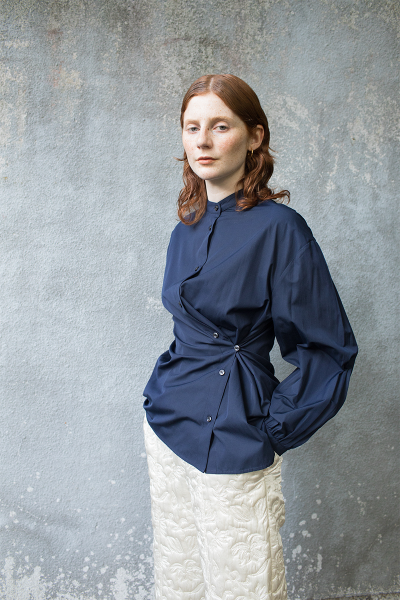 Pleats Sleeve Nocollar Shirts 詳細画像 Navy 1
