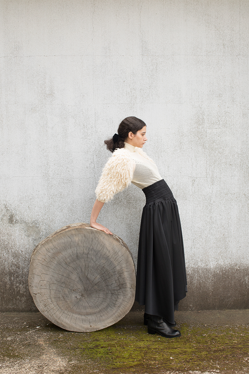 Asymmetric Gathered Midi Skirt 詳細画像 Black 1