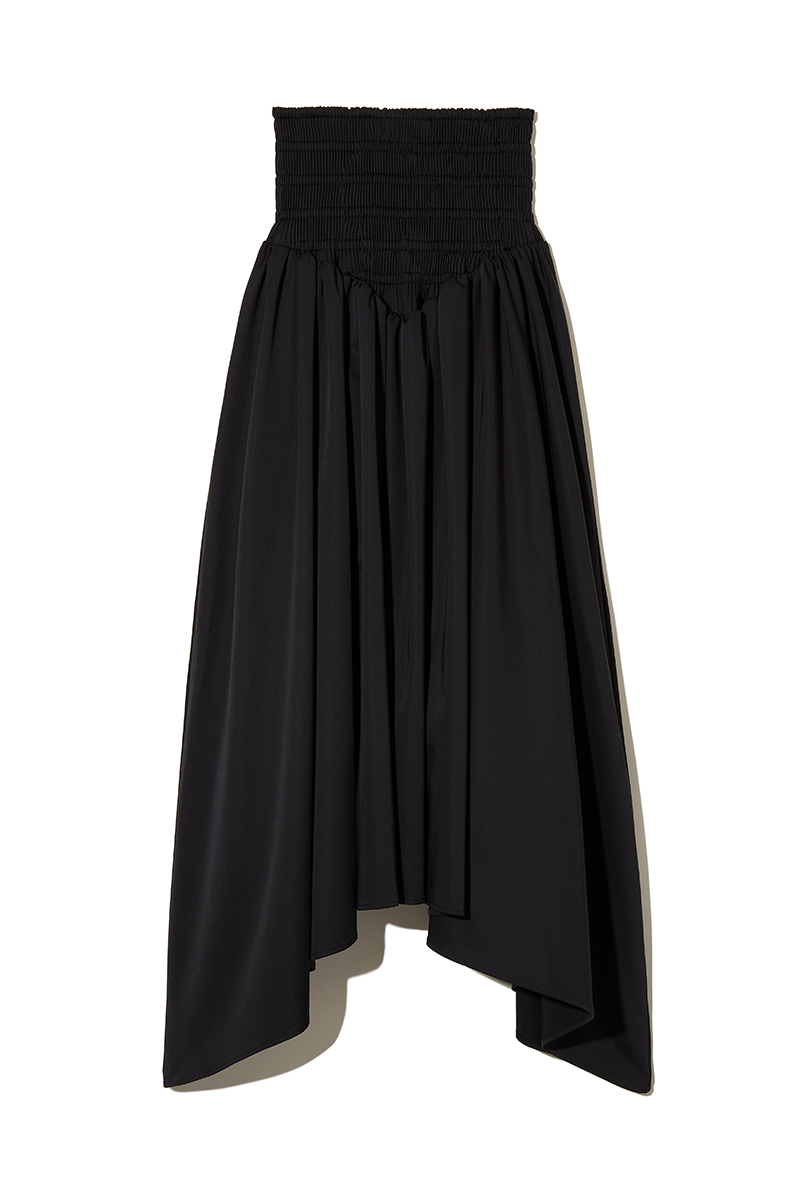 Asymmetric Gathered Midi Skirt 詳細画像 Black 1