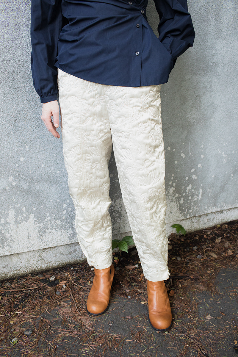 Botanical Satin Quilting Track Pants 詳細画像 White 1