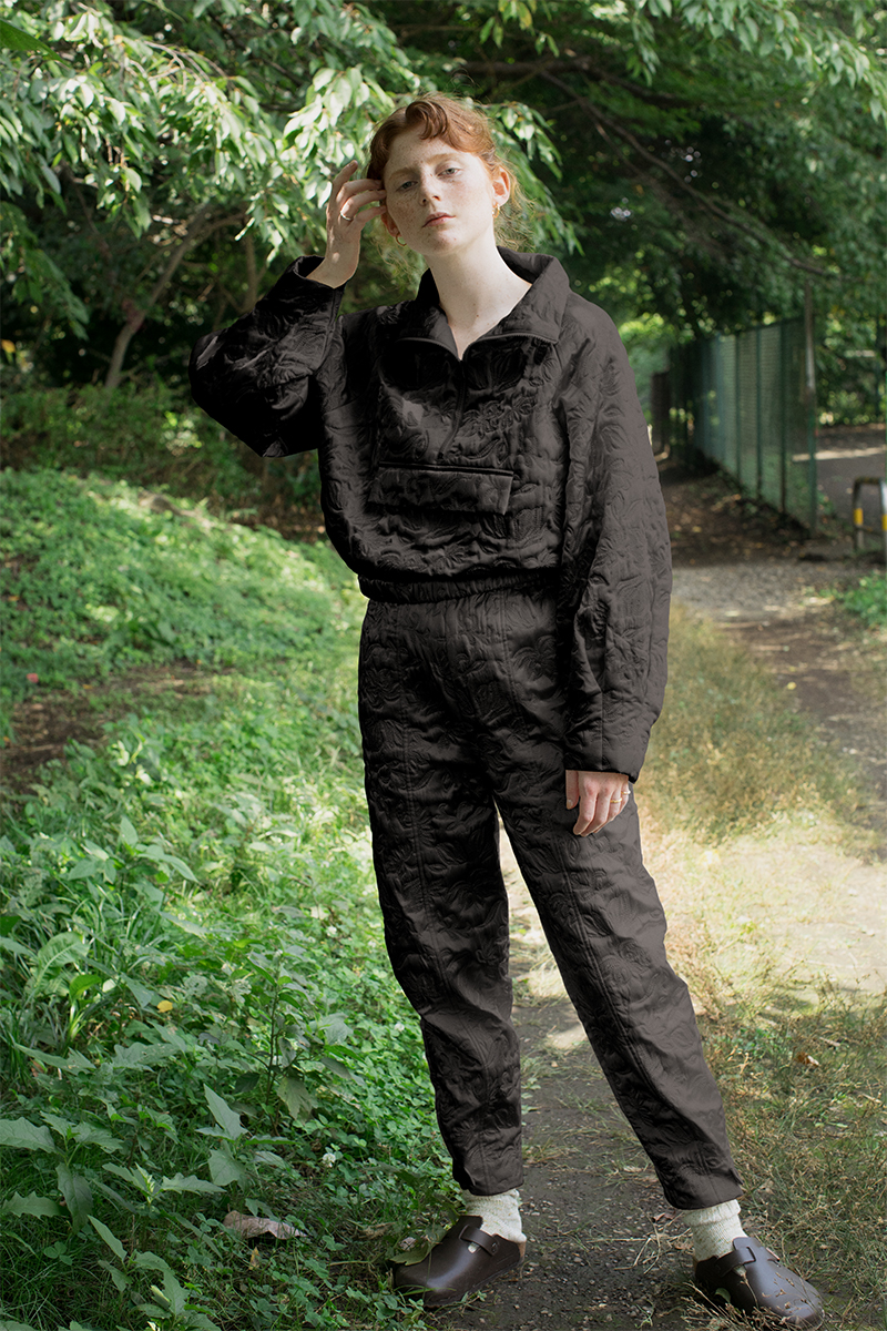 Botanical Satin Quilting Track Pants 詳細画像 Black 1