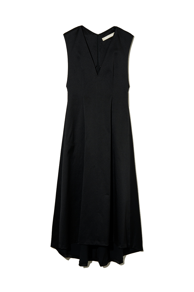 Satin V-neck Midi Dress 詳細画像 Black 1