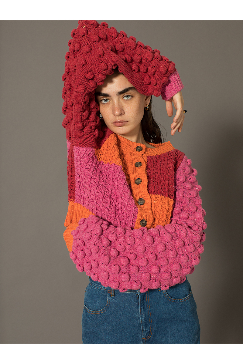 Bubble Patchwork Cardigan 詳細画像 Pink 1