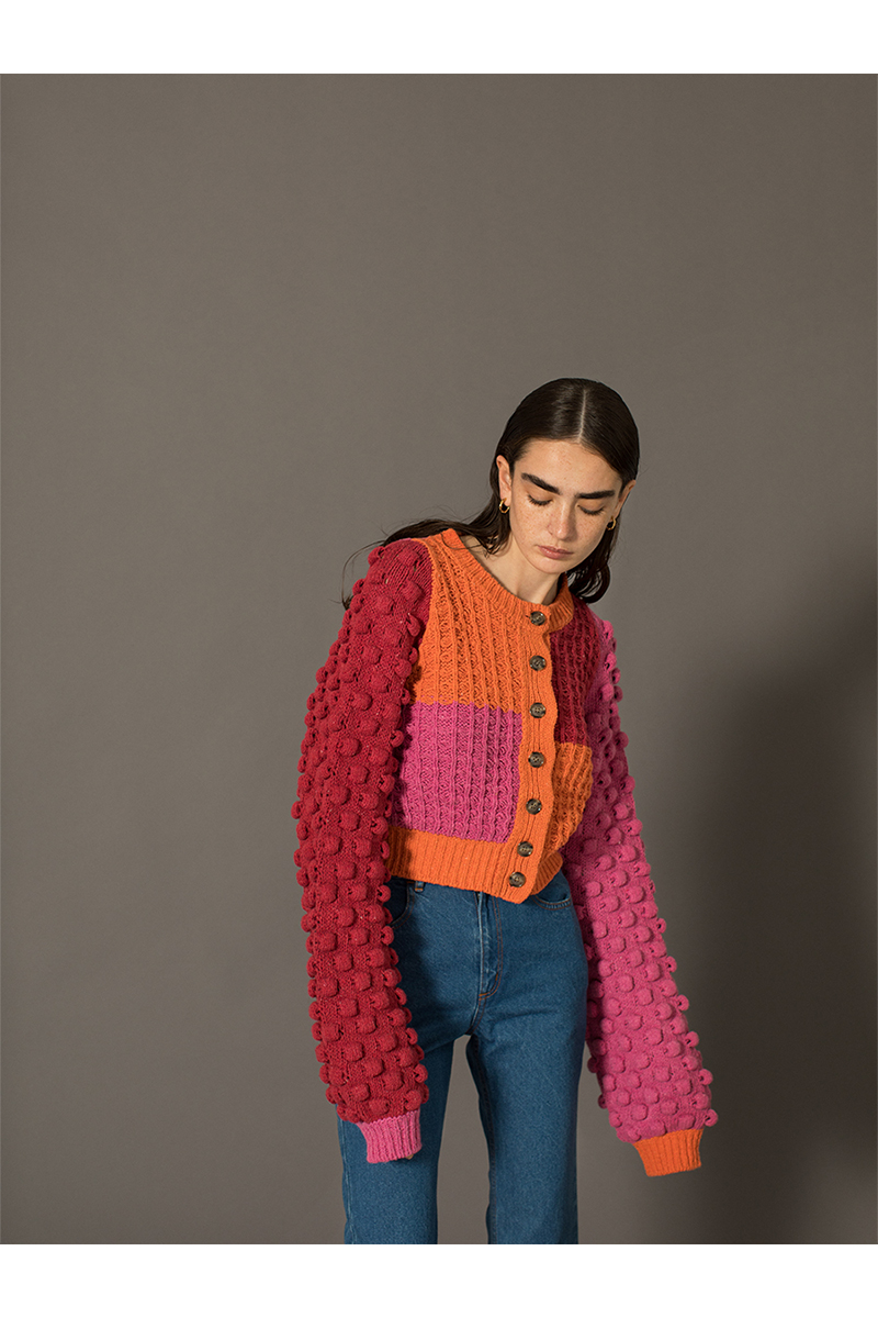 Bubble Patchwork Cardigan 詳細画像 Pink 2