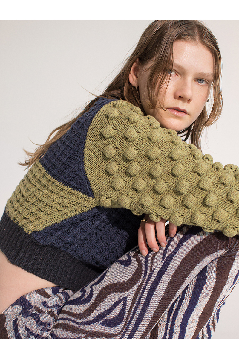 Bubble Patchwork Cardigan 詳細画像 Blue 1