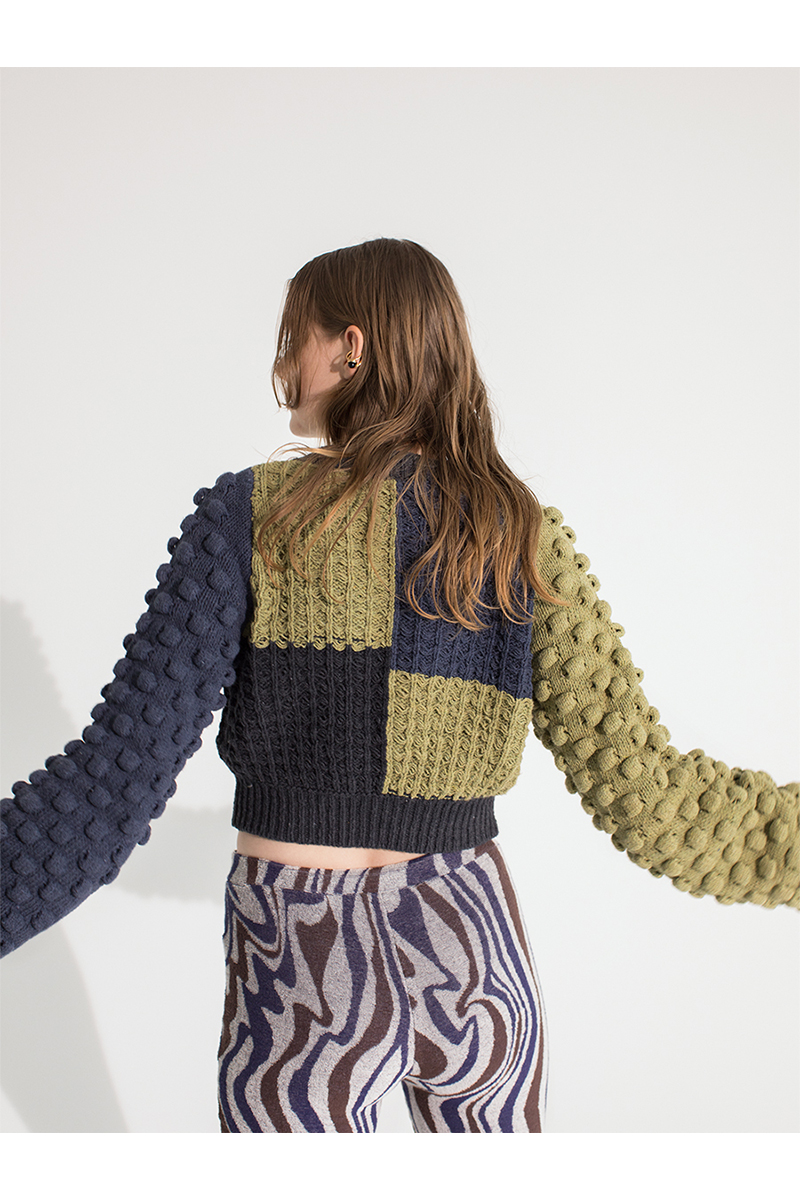 Bubble Patchwork Cardigan 詳細画像 Blue 2