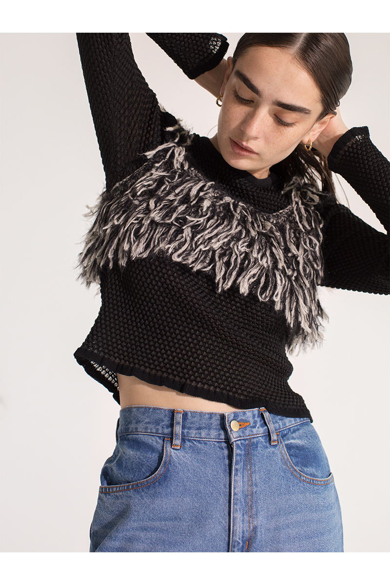 Mohair Mixed Fringe Top 詳細画像 Black 1
