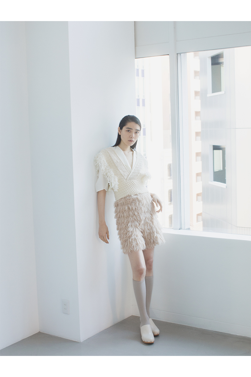 Mohair Mixed Fringe Shorts 詳細画像 Ivory 2