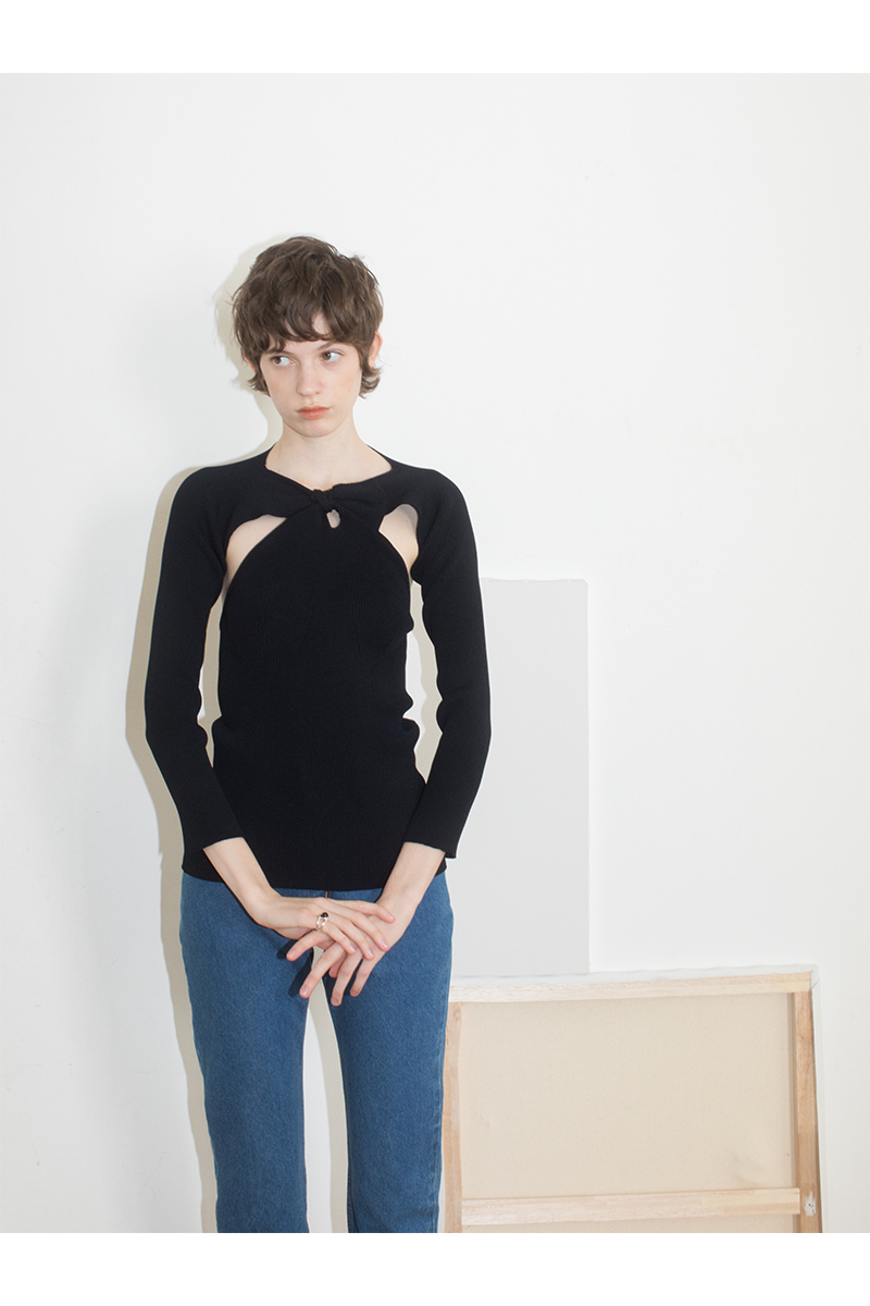 Naia Twist Knitted Top 詳細画像 Black 1