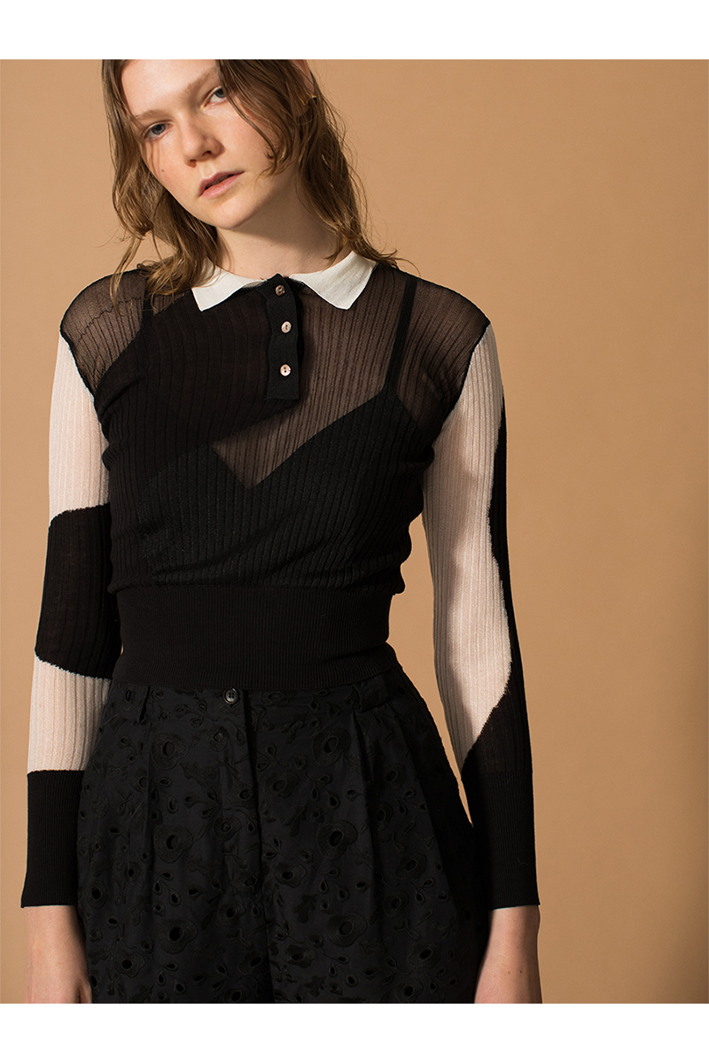 Intarsia Knitted Polo  詳細画像 Black 1