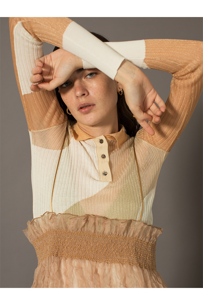 Intarsia Knitted Polo  詳細画像 Beige 1