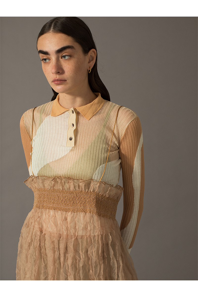 Intarsia Knitted Polo  詳細画像 Beige 2