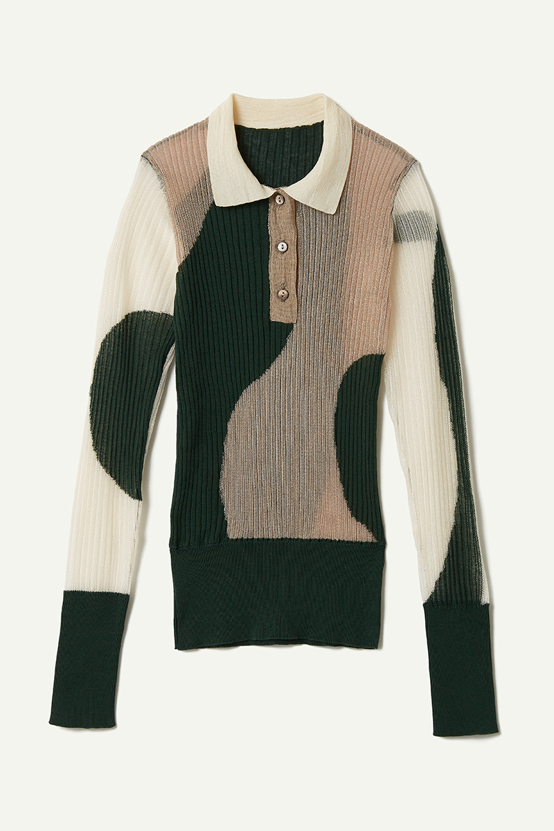 Intarsia Knitted Polo  詳細画像 Green 1