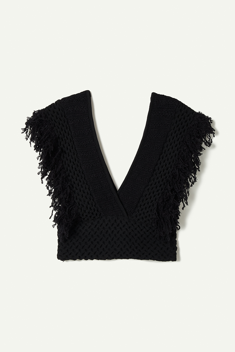 Patchwork Fringe Top 詳細画像 Black 1