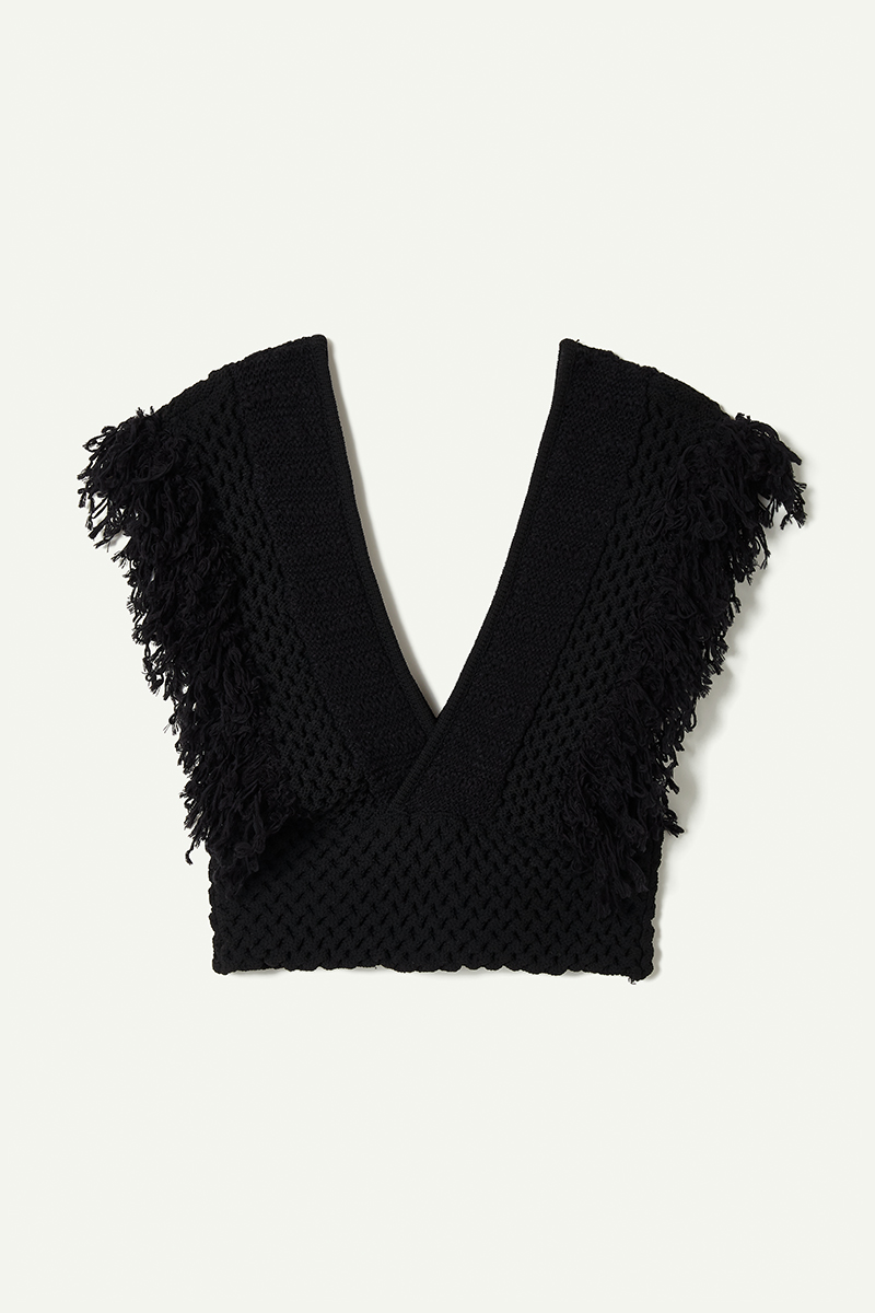Patchwork Fringe Top 詳細画像 Black 2