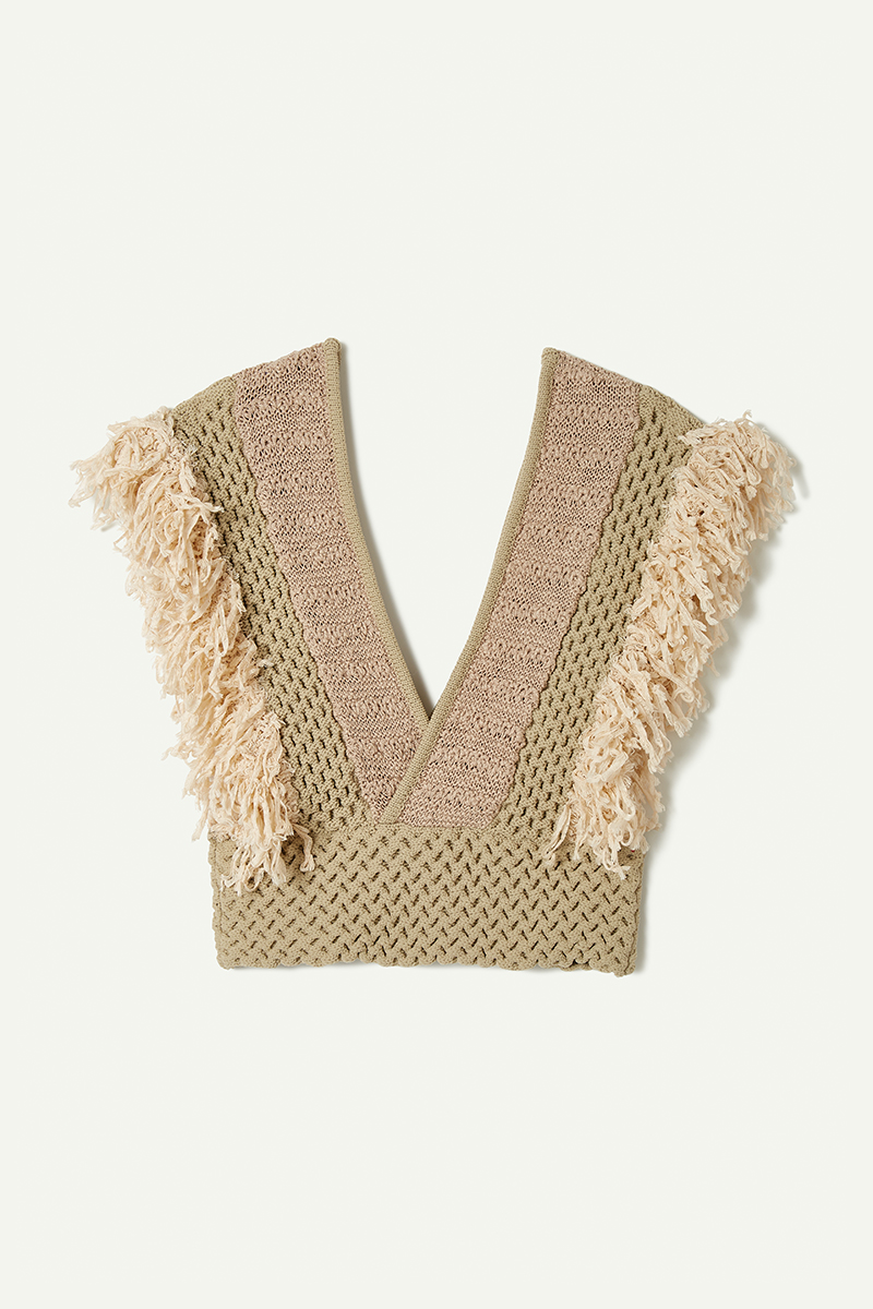 Patchwork Fringe Top 詳細画像 Beige 1