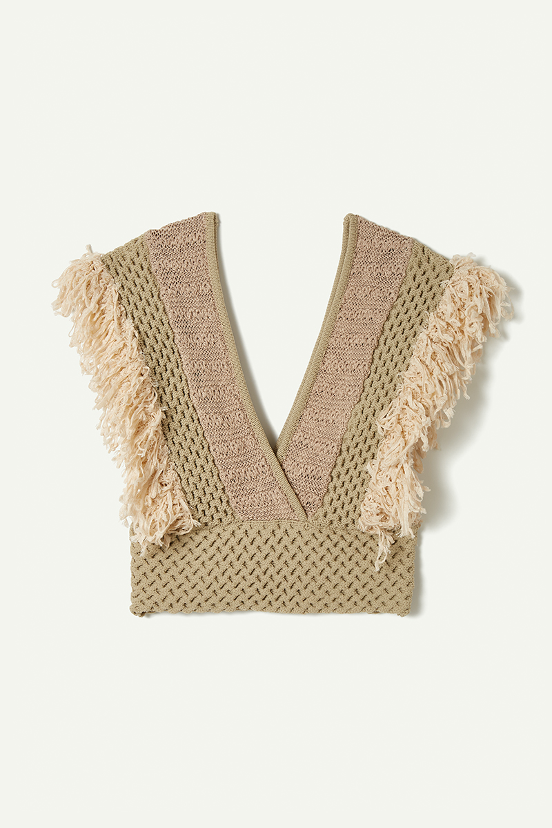 Patchwork Fringe Top 詳細画像 Beige 2