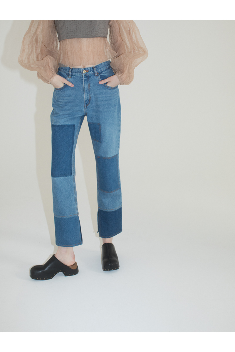 Patched Slim Straight Slit Denim 詳細画像 Mix 1
