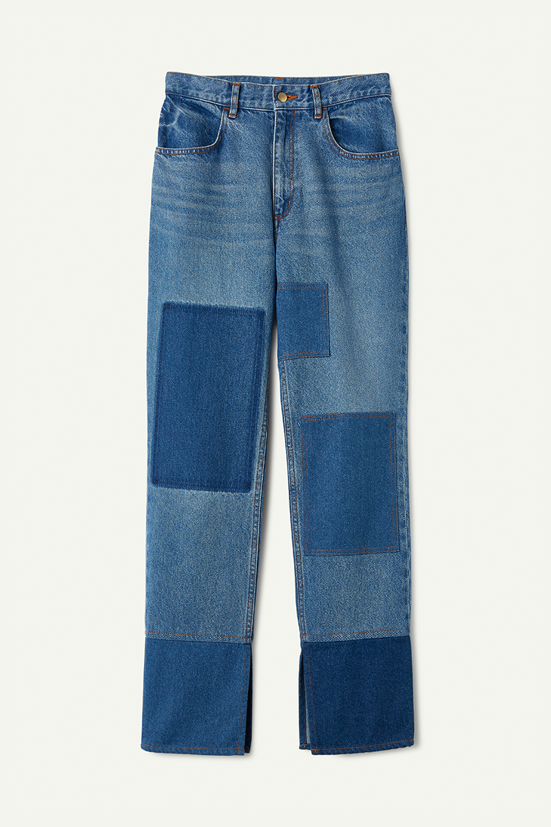 Patched Slim Straight Slit Denim