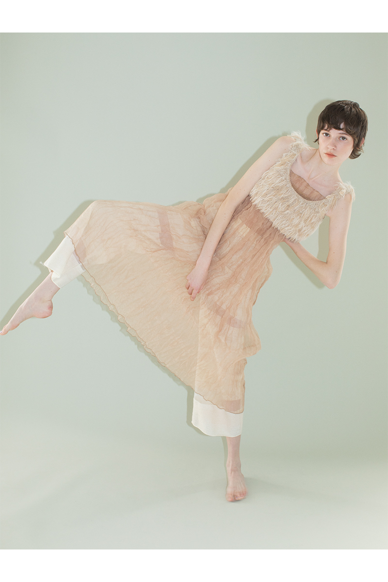 Recycle Organdy Pleats Dress 詳細画像 Beige 4