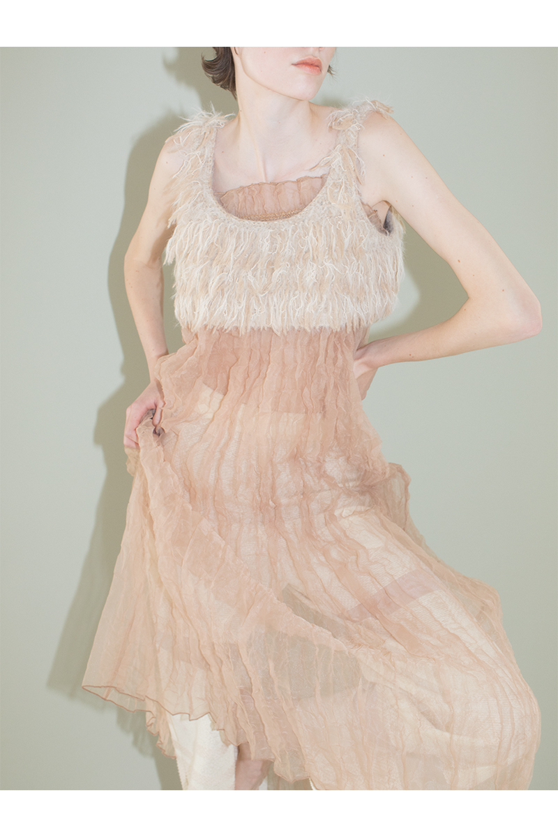 Recycle Organdy Pleats Dress 詳細画像 Beige 5