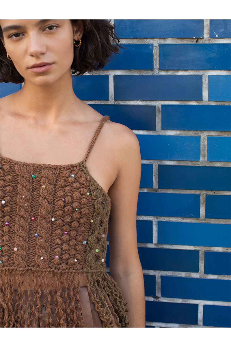 Cable Knit Camisole 詳細画像 Brown 1