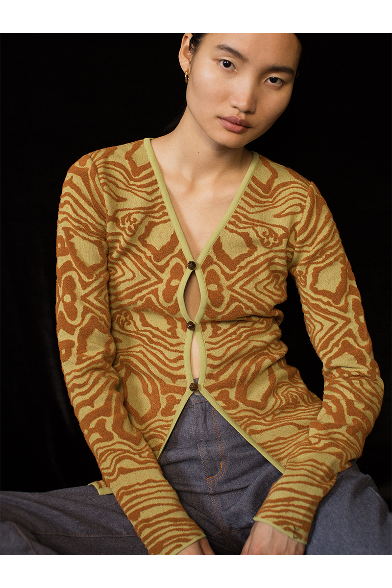 Topography Jacquard Cardigan 詳細画像 Yellow 1