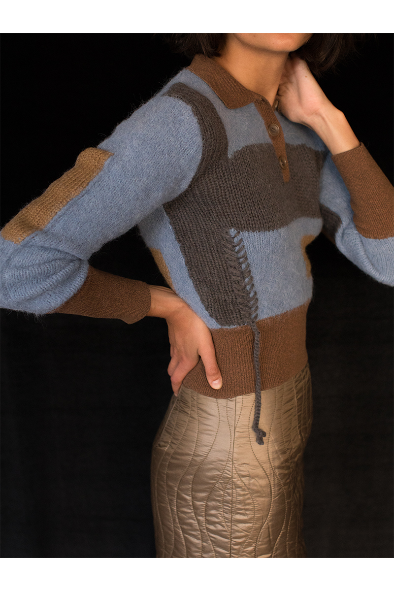 Blocking Intarsia Polo 詳細画像 Blue 1