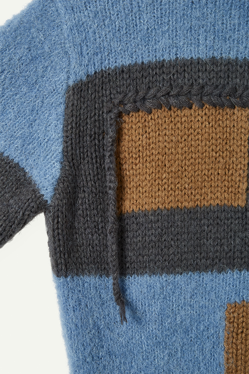 Blocking Intarsia Polo 詳細画像 Blue 3