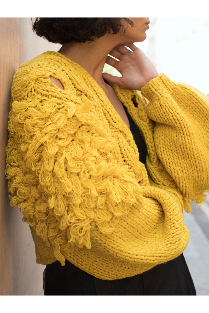 Cable Short Cardigan 詳細画像 Yellow 1