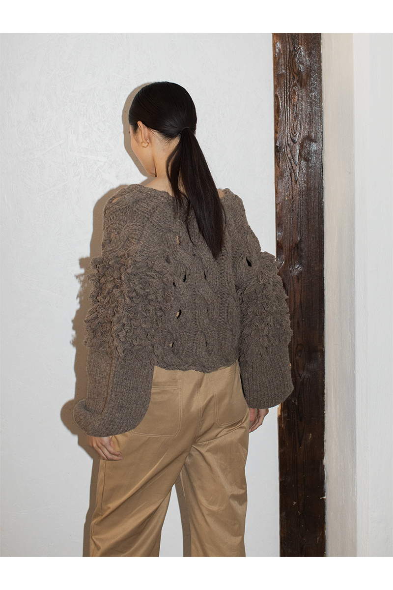 Cable Short Cardigan 詳細画像 Beige 2