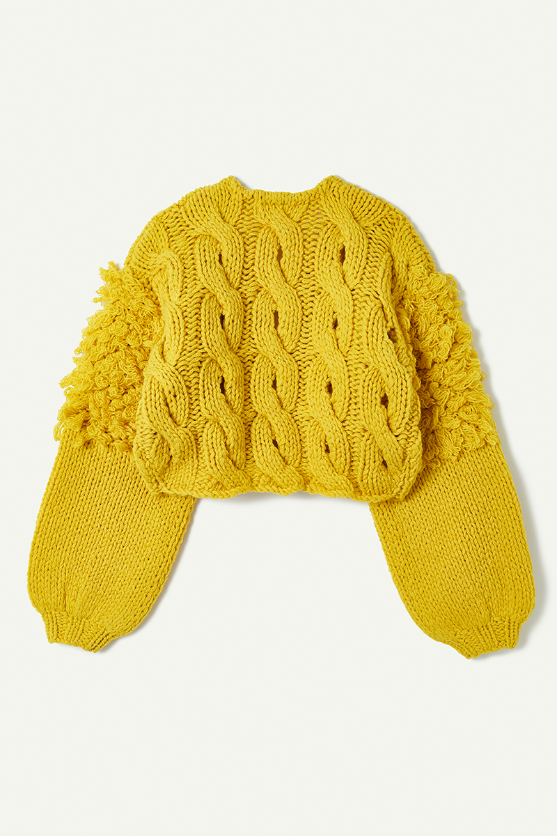Cable Short Cardigan 詳細画像 Yellow 2