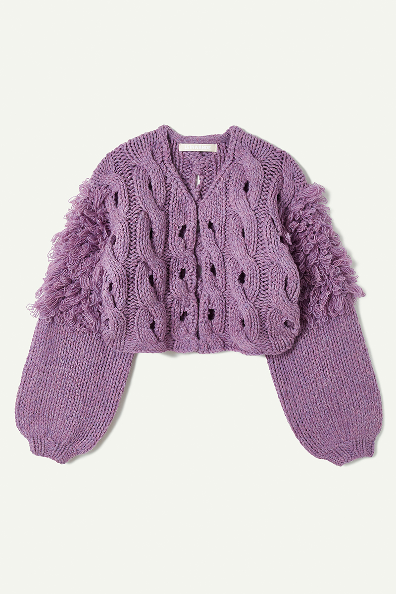 Cable Short Cardigan 詳細画像 Purple 1