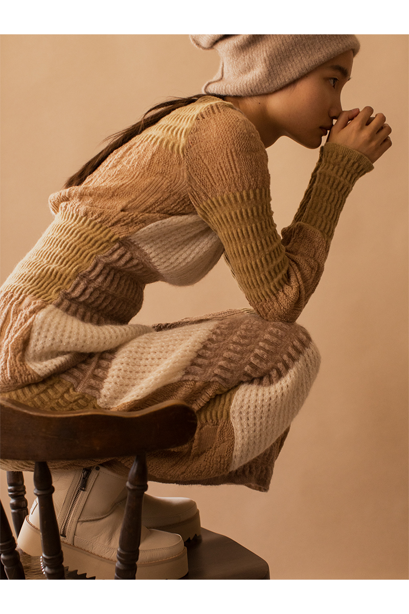 Patchwork Lace Knitted Top 詳細画像 Beige 1