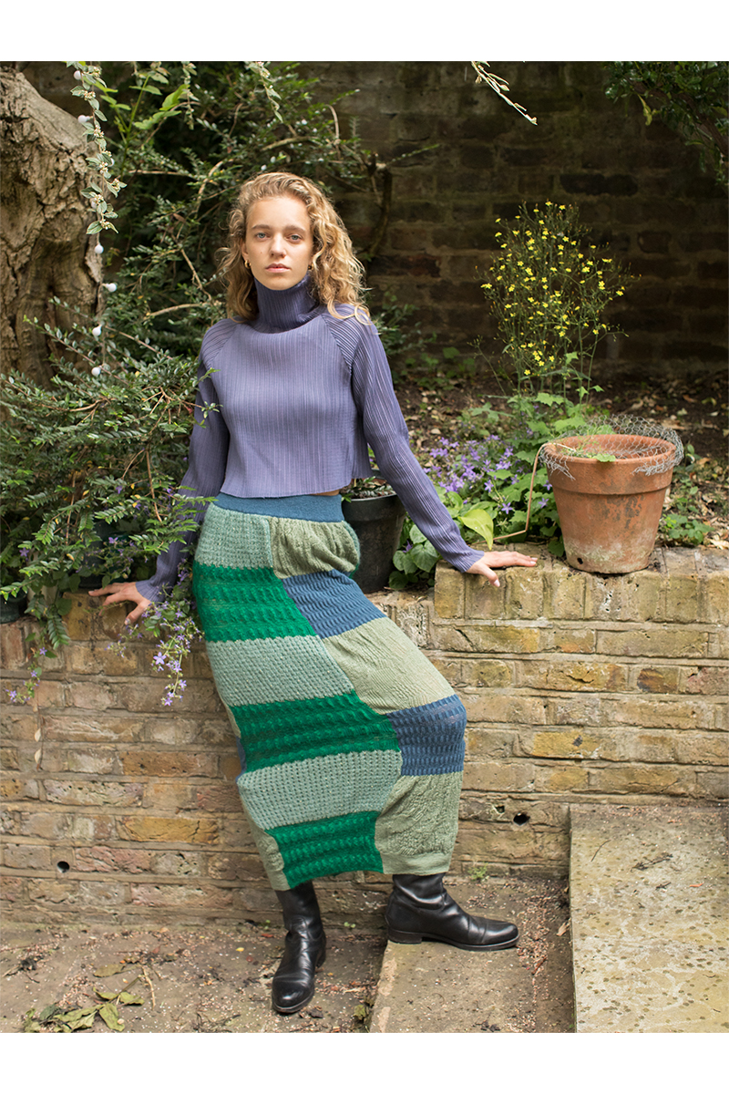 Patchwork Lace Knitted Skirt 詳細画像 Green 1