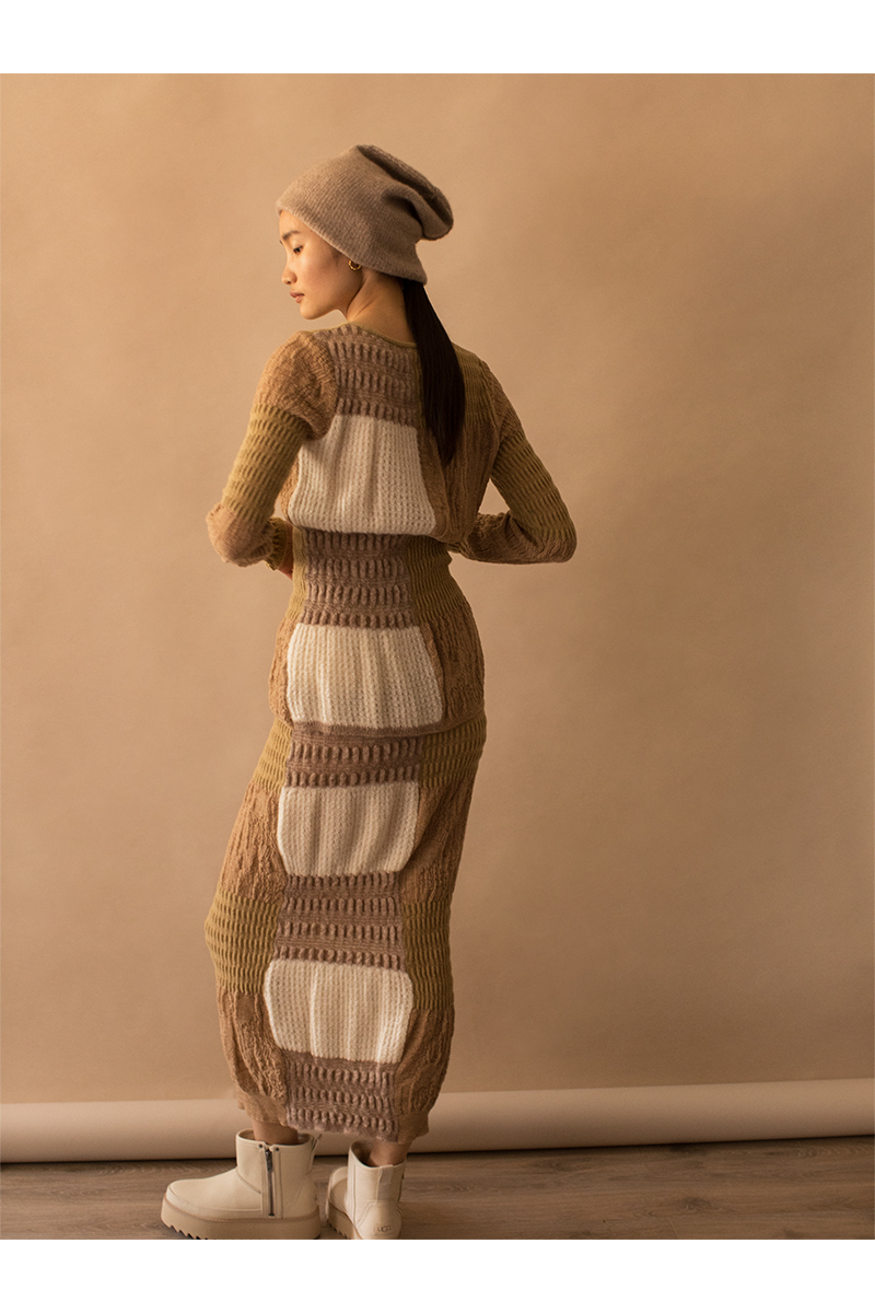 Patchwork Lace Knitted Skirt 詳細画像 Beige 1