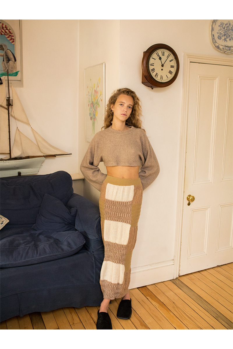 Patchwork Lace Knitted Skirt 詳細画像 Beige 3