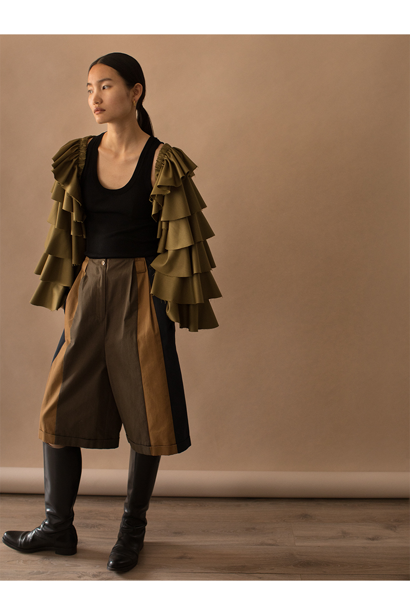 Ruffled Sleeve Top 詳細画像 Khaki 2