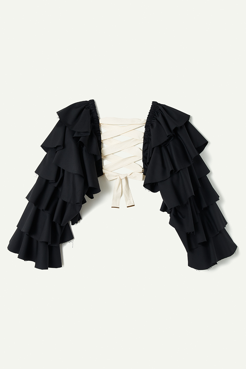 Ruffled Sleeve Top 詳細画像 Black 2